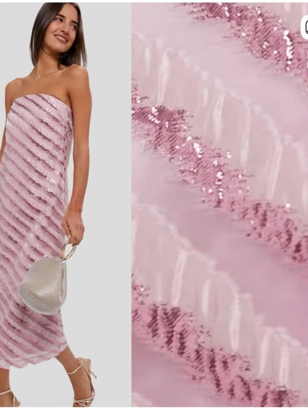 Pink Strapless Sequin Midi Dress - Picture 3 of 4